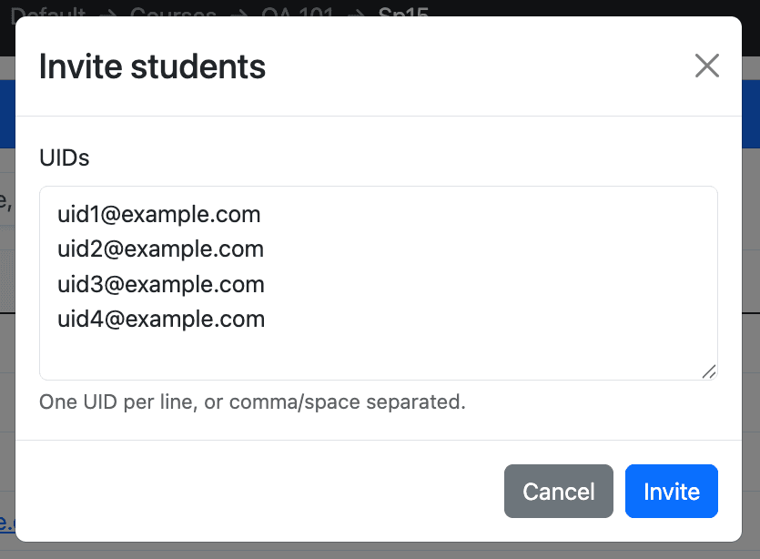 Invitation modal