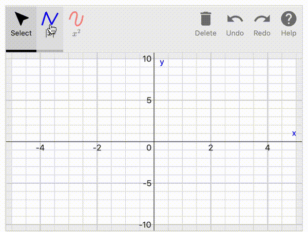 A canvas that contains a spline-based drawing of x^2 and a polyline-based drawing of |x|