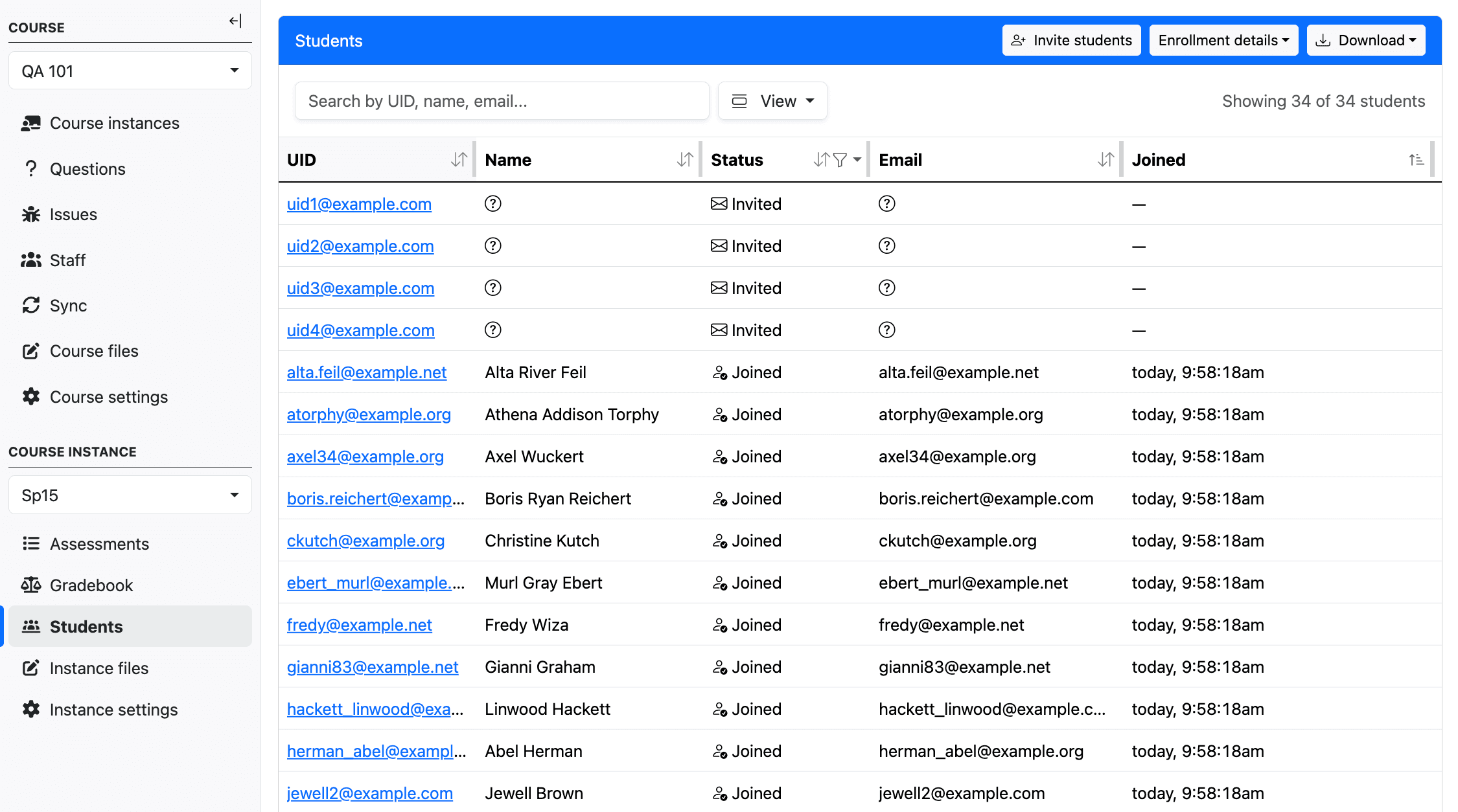 Students page overview