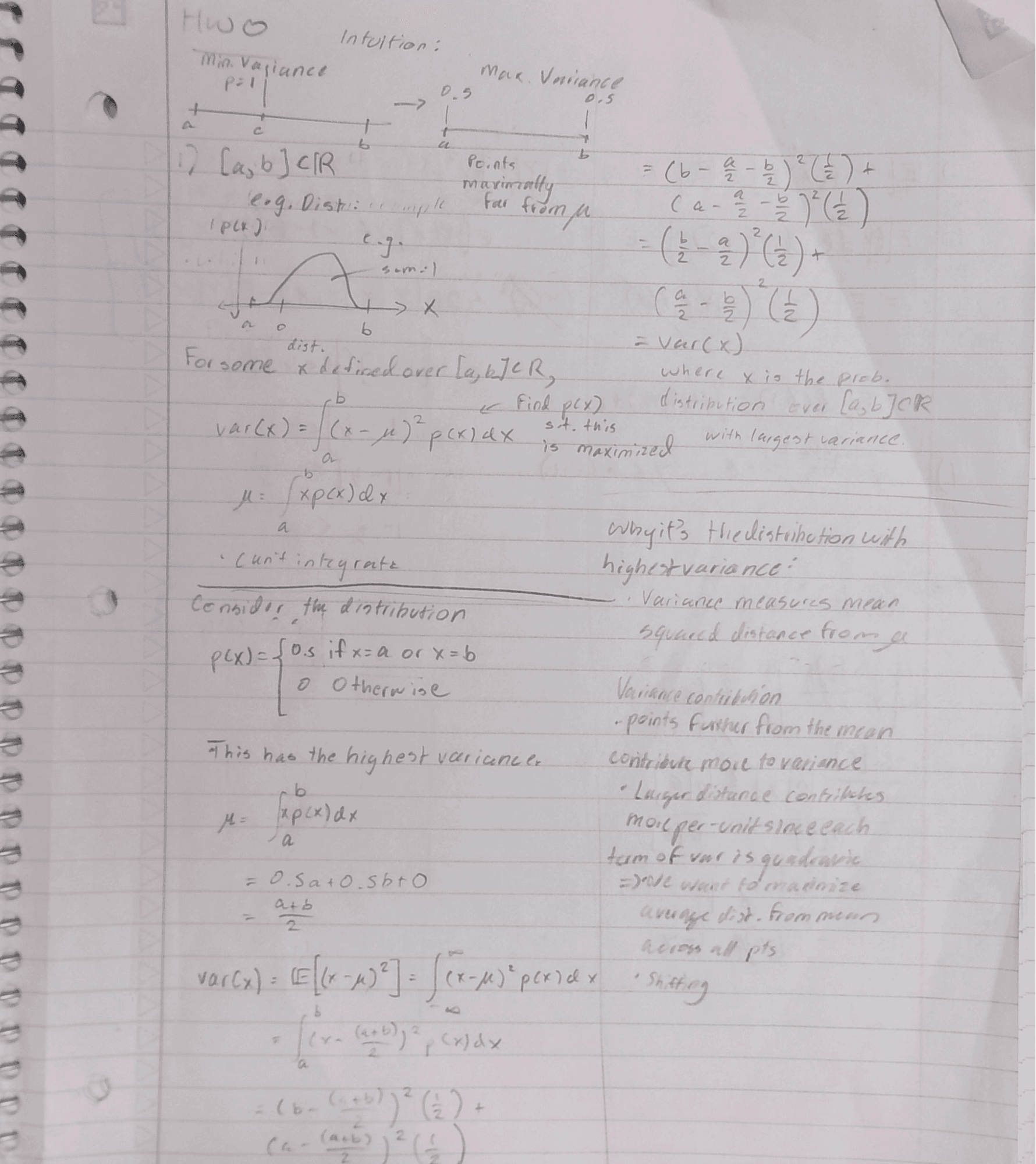 The same handwritten variance derivations captured with a 4K camera, with noticeably crisper text